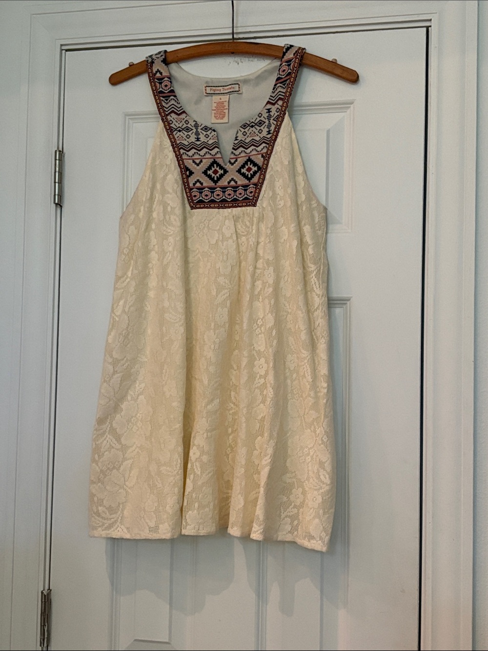 lying Tomato Aztec Embroidered Lace Shift Dress Sz S